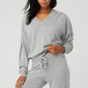 Cashmere Jet Set V-Neck Pullover - Dove Grey Heather