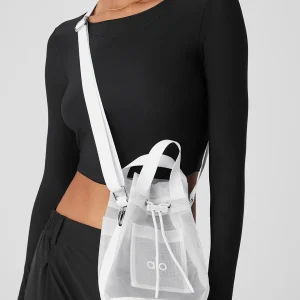 Sheer Cross Body Bucket Bag - White
