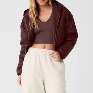 Ripstop Cropped Cosmo Zip Up Hoodie - Cherry Cola