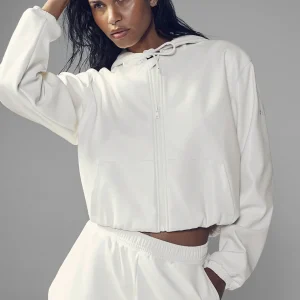 Faux Leather Power Hour Full Zip Cropped Jacket - Ivory