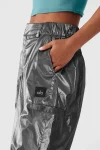 Metallic High-Waist Break Line Jogger - Silver Metallic