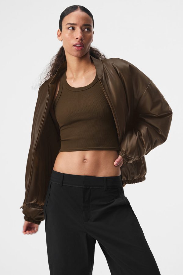 Faux Leather Premier Bomber – Espresso
