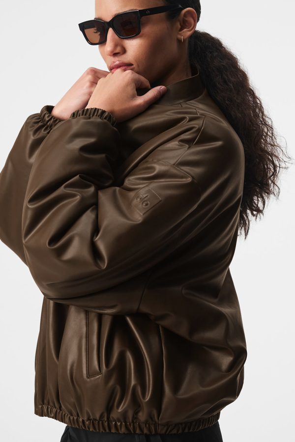 Faux Leather Premier Bomber – Espresso