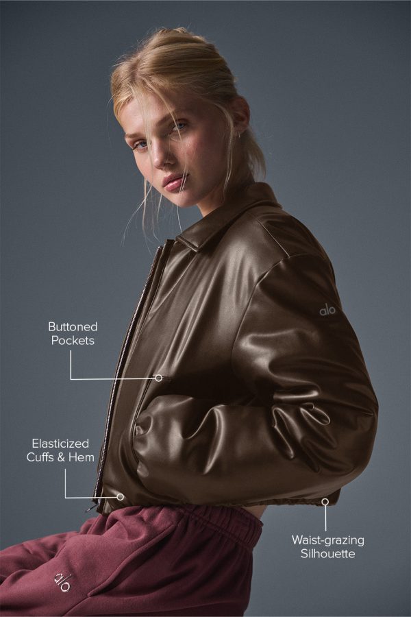 Faux Leather Cropped Premier Bomber – Espresso