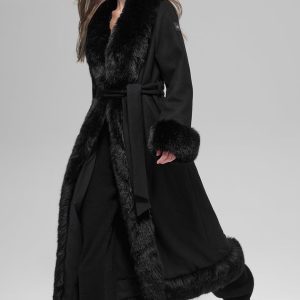 Faux Fur Trimmed Longline Coat ?C Black
