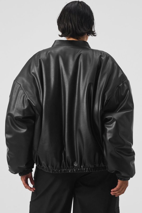 Faux Leather Premier Bomber ?C Black