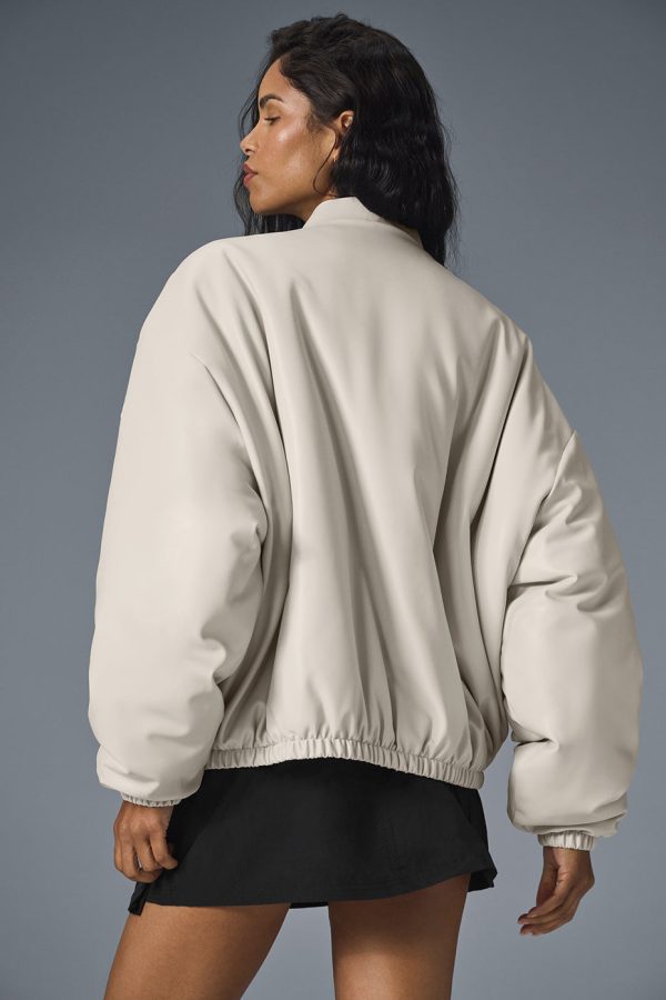 Faux Leather Premier Bomber ?C Bone