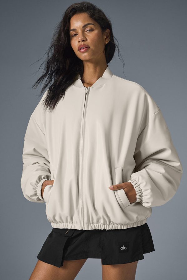 Faux Leather Premier Bomber ?C Bone