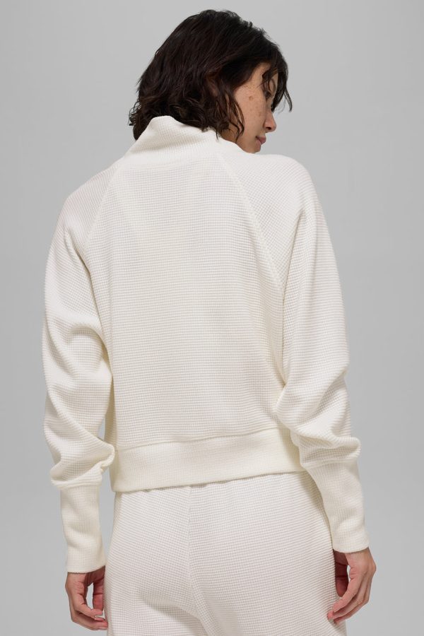 Waffle Weekend Escape Mock Neck Long Sleeve ?C Ivory