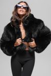 Opulent Faux Fur Cropped Jacket ?C Black