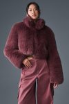 Opulent Faux Fur Cropped Jacket ?C Burgundy Truffle