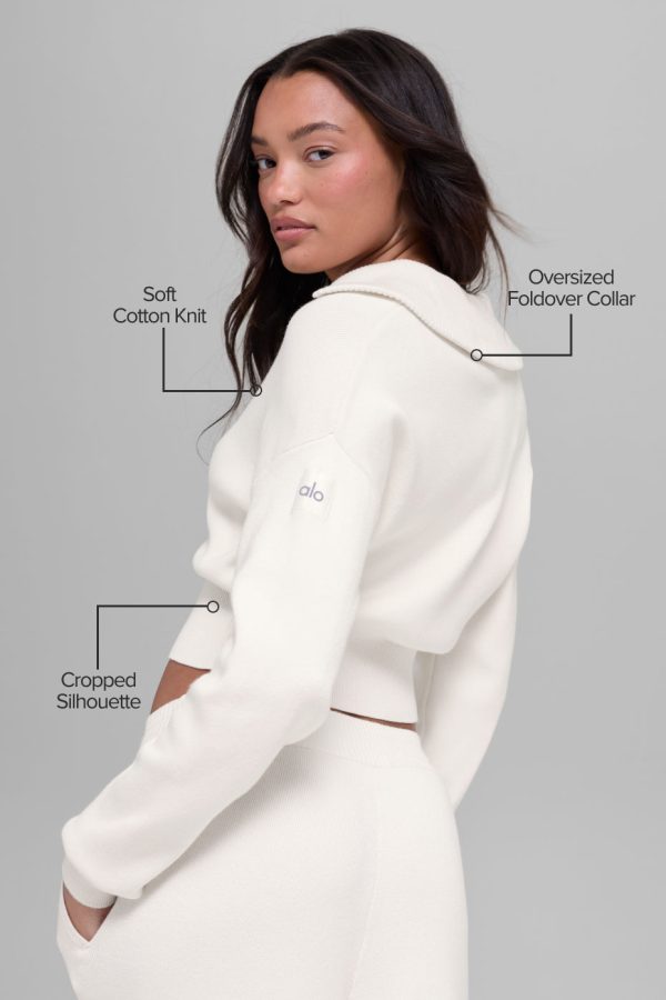 Scholar Knit Cropped Full Zip Jacket ?C Ivory