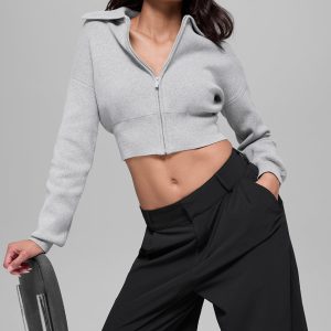 Scholar Knit Cropped Full Zip Jacket ?C Athletic Heather Grey