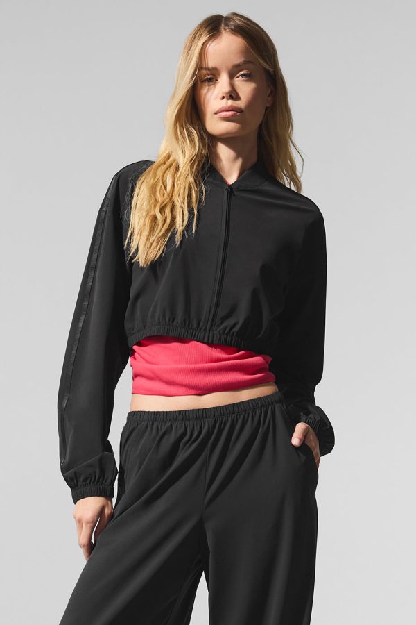 Cropped Breezy Full-Zip Cover Up ?C Black