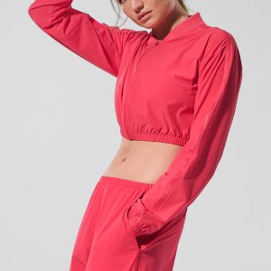 Cropped Breezy Full-Zip Cover Up ?C Candy Red