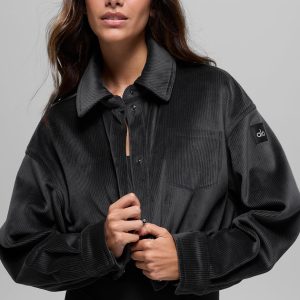 Ribbed Velour Cropped Mountain Side Jacket ?C Black