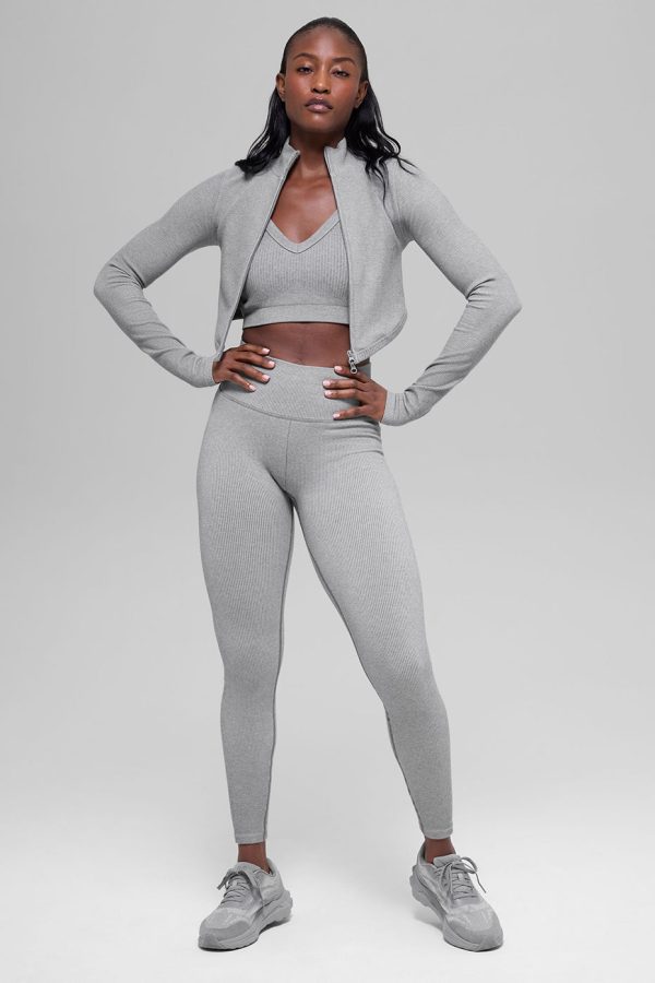 Seamless Two Tone Rib Jacket ?C Light Misty Grey Heather