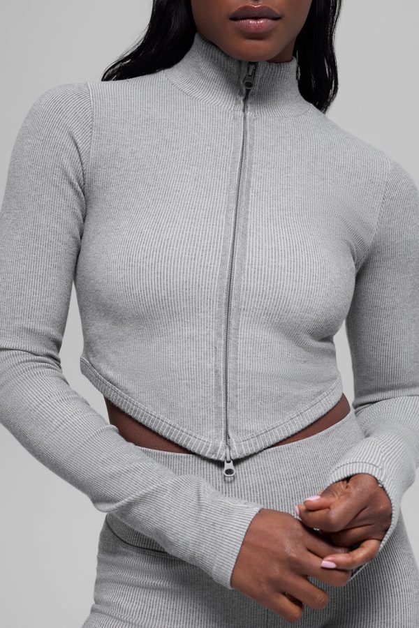 Seamless Two Tone Rib Jacket ?C Light Misty Grey Heather