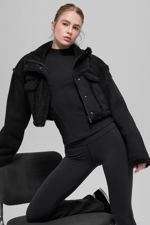 Faux Shearling Snowfall Cropped Jacket ?C Black