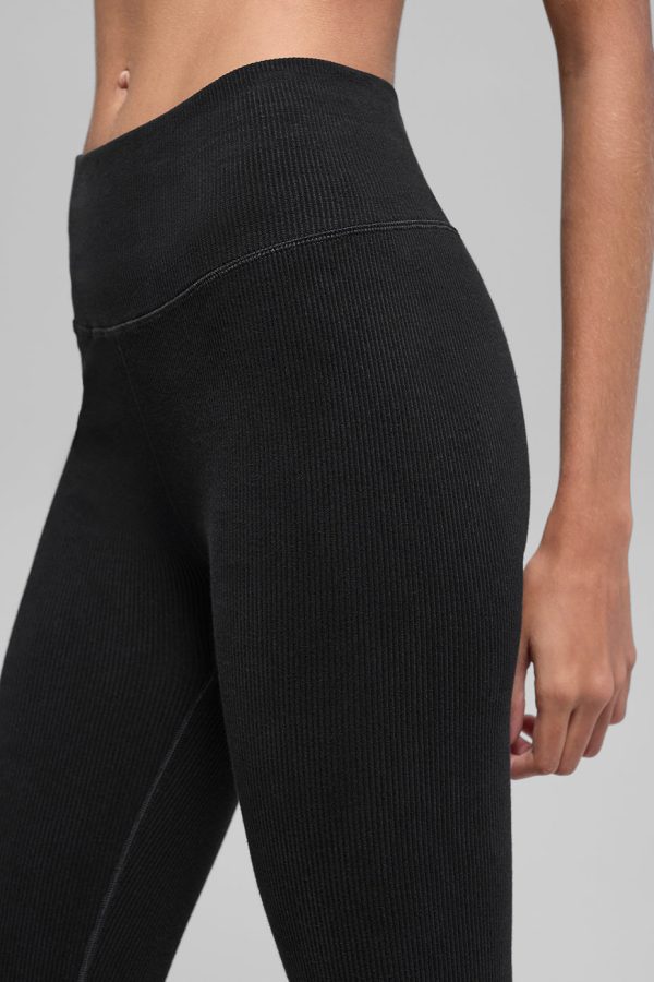 Seamless High-Waist Two Tone Rib Legging ?C Black